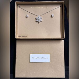 Charter Club CZ Snowflake Necklace and Earring Set